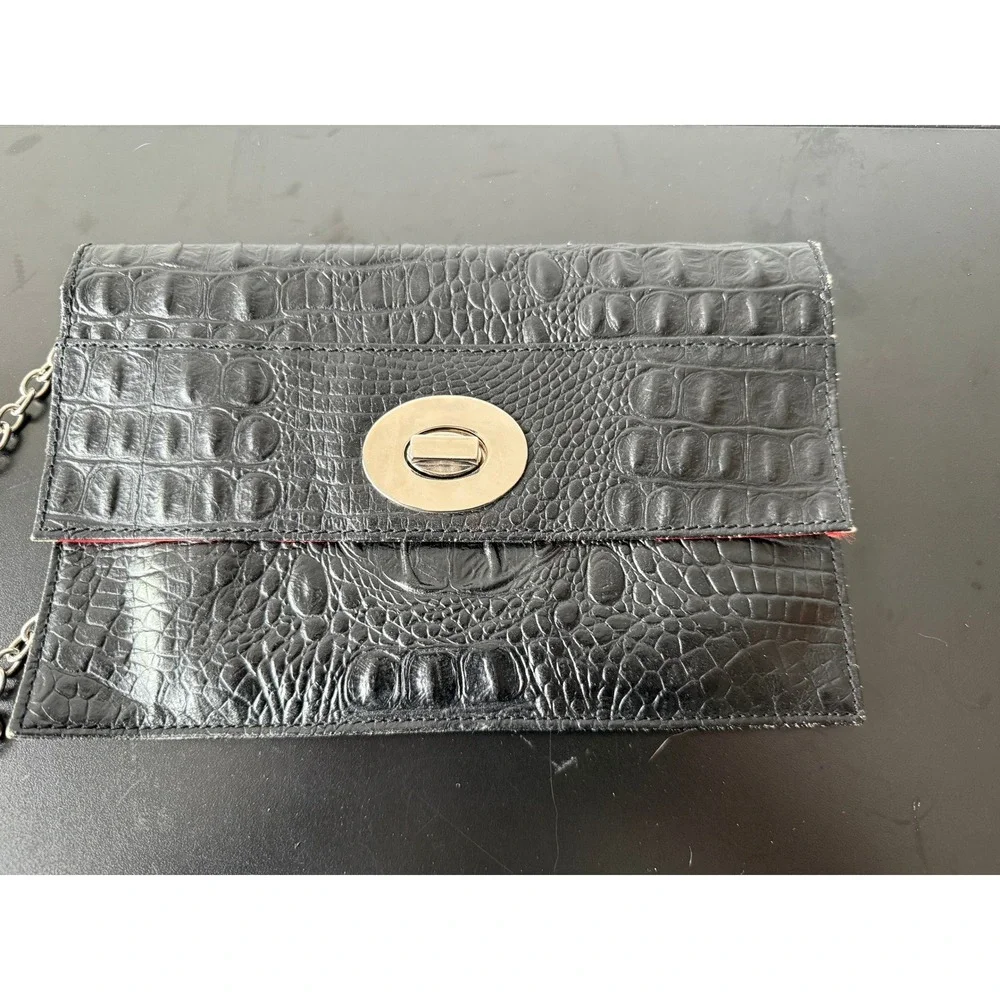 Cleo & Patek Paris Black Croc Embossed Leather Chain Clutch Shoulder Bag - Picture 9 of 13